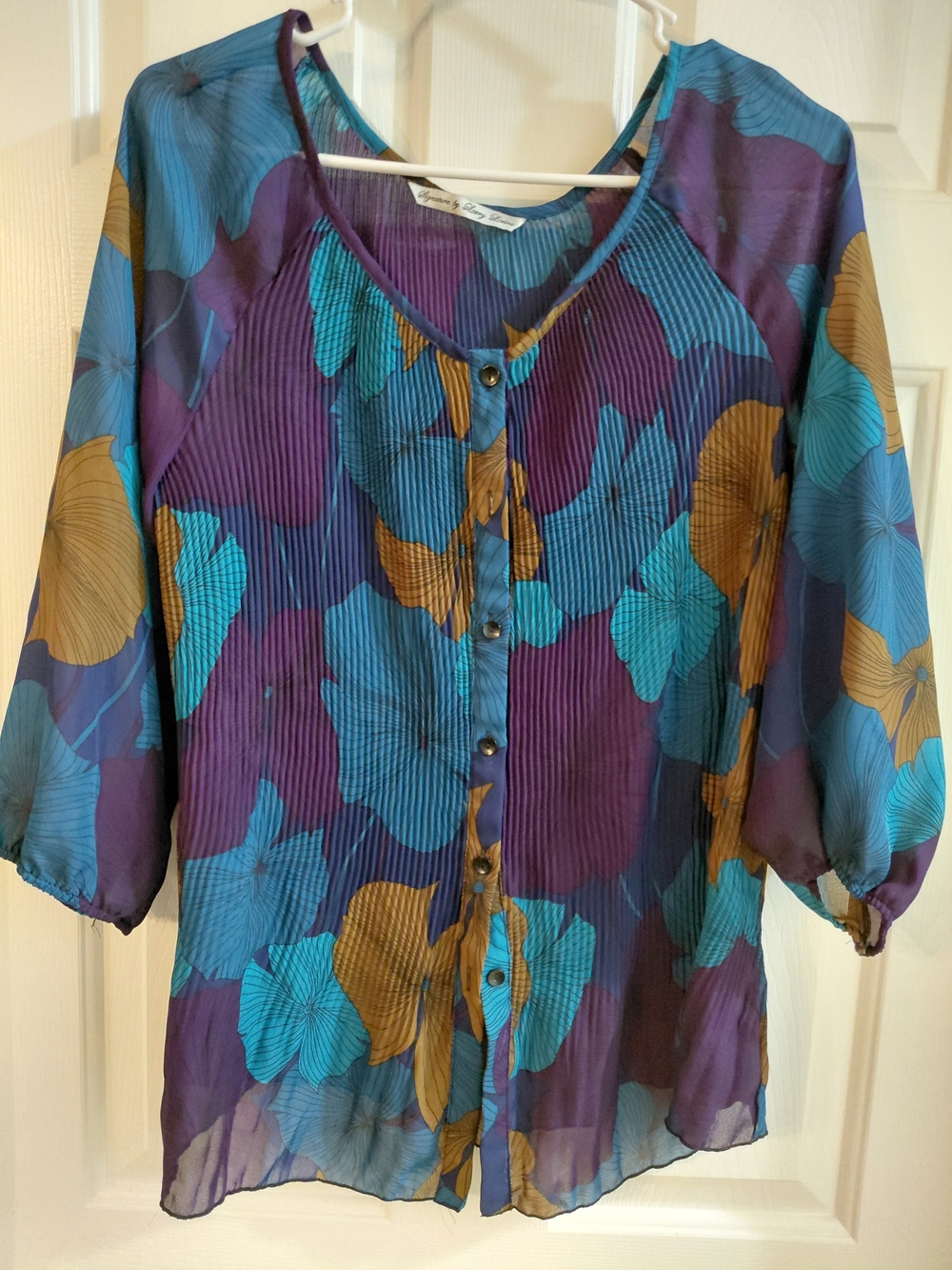 Larry Levine Women's Floral Button-Front Blouse - Purple & Teal